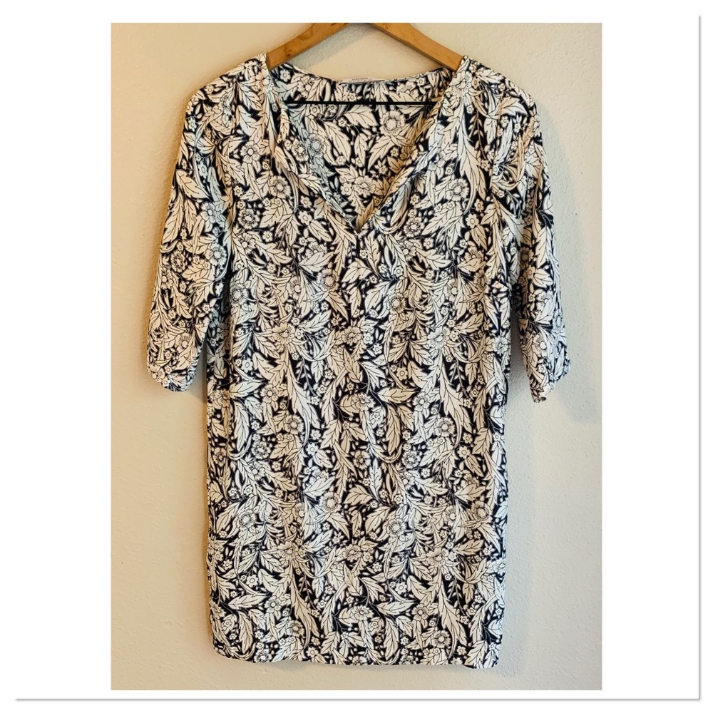 Mango Floral Shift Dress Floral Black Off White Size 2